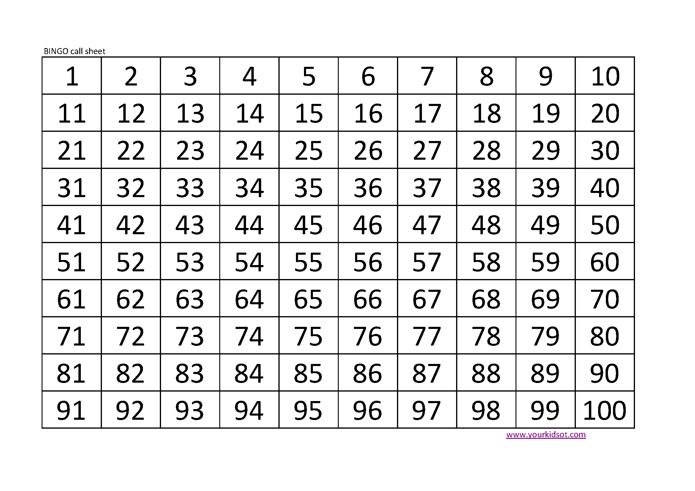 Free Printable Bingo Call Sheet