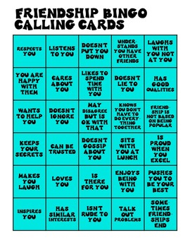 Friendship BINGO By Carol Miller The Middle School 