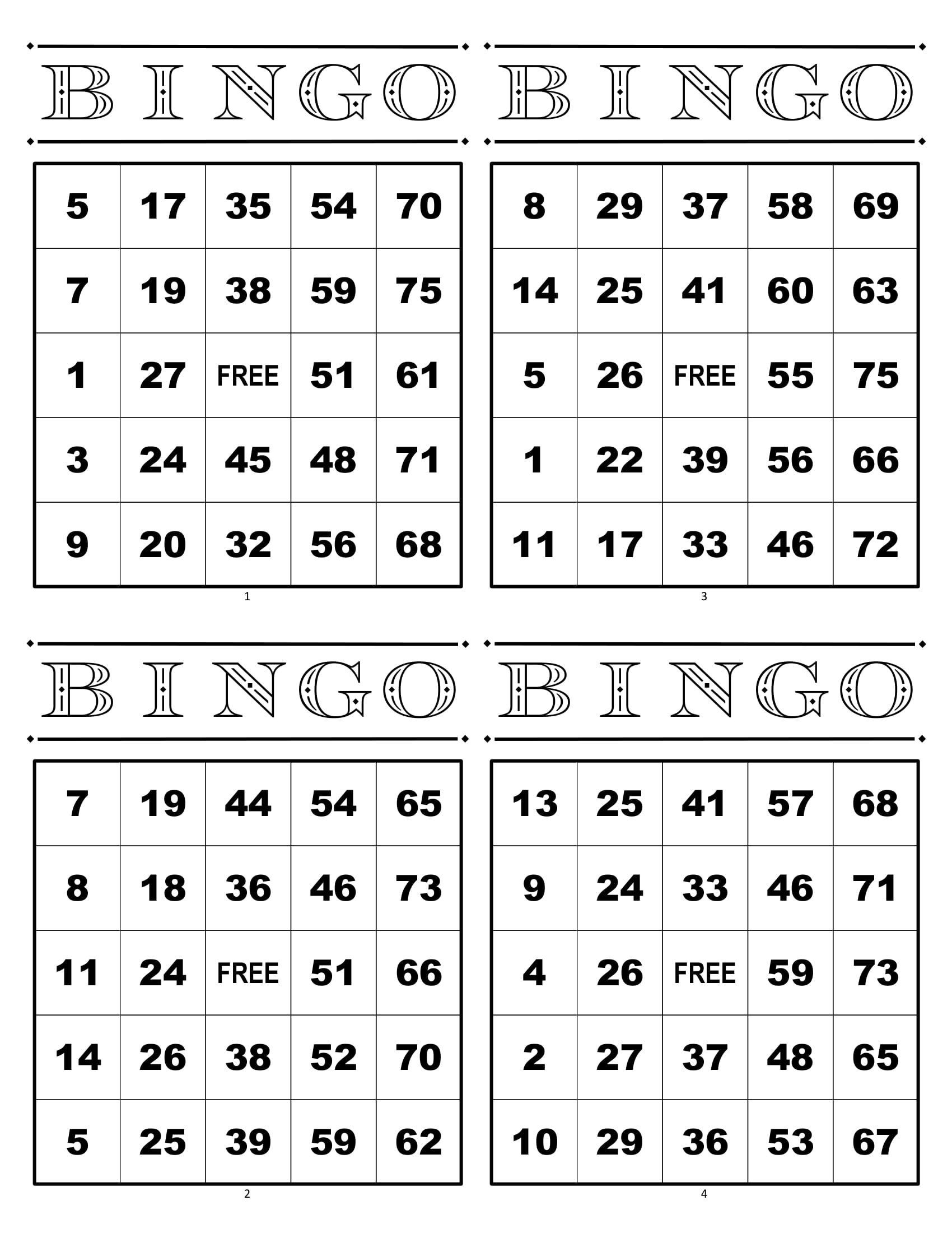 Printable Bingo Cards 4 To A Page – Printable Bingo Cards