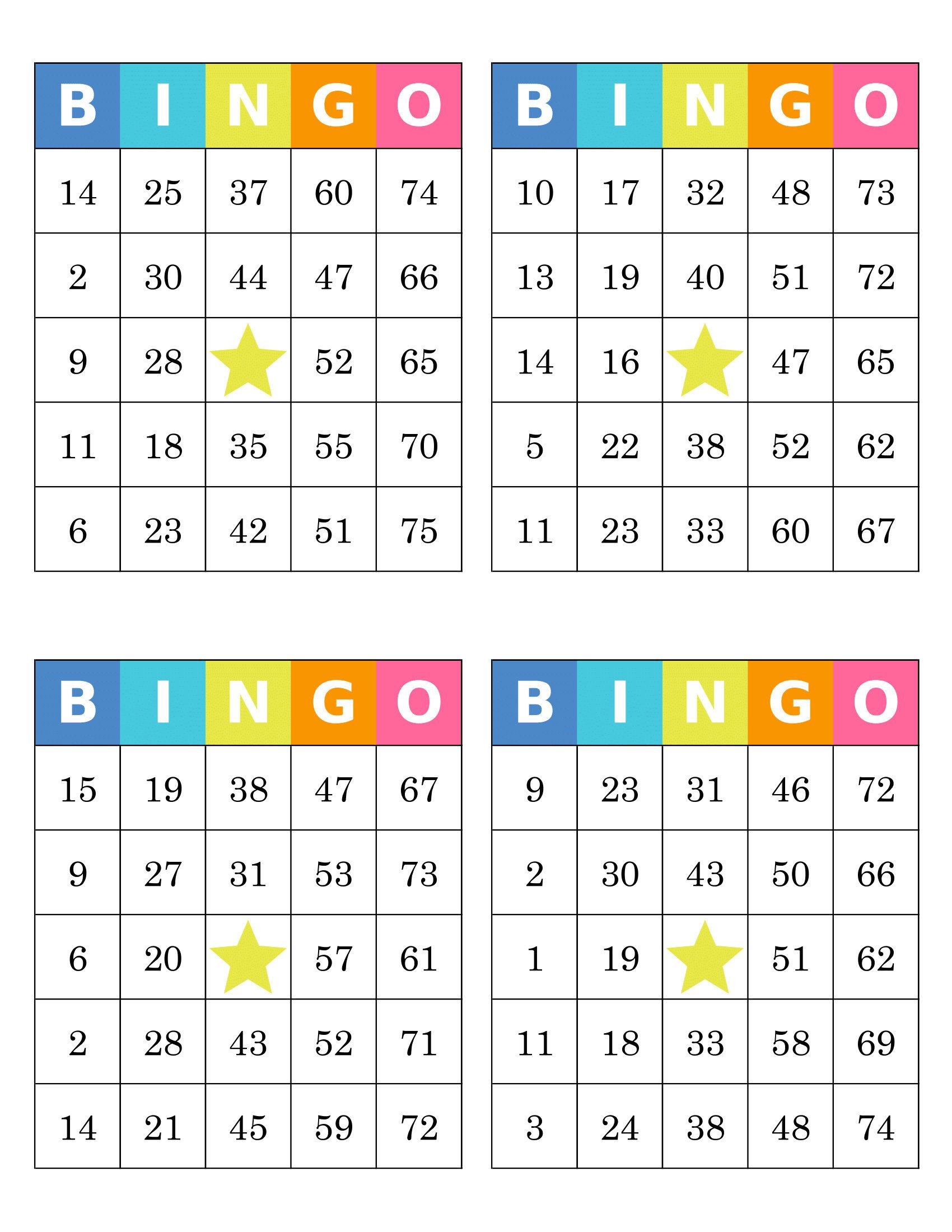 Free Printable Bingo Cards 4 Per Page Printable Bingo Cards