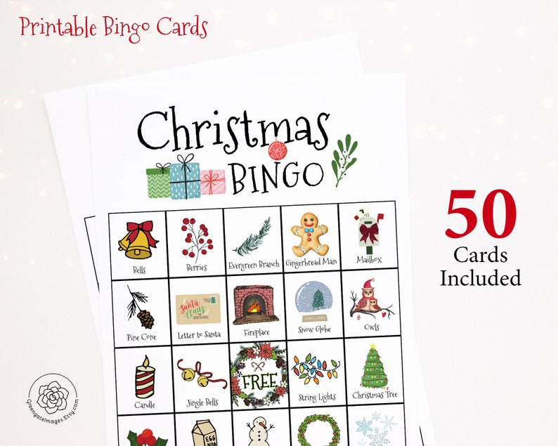 Christmas Bingo Cards Printable Bingo 50 Cards Senior Etsy