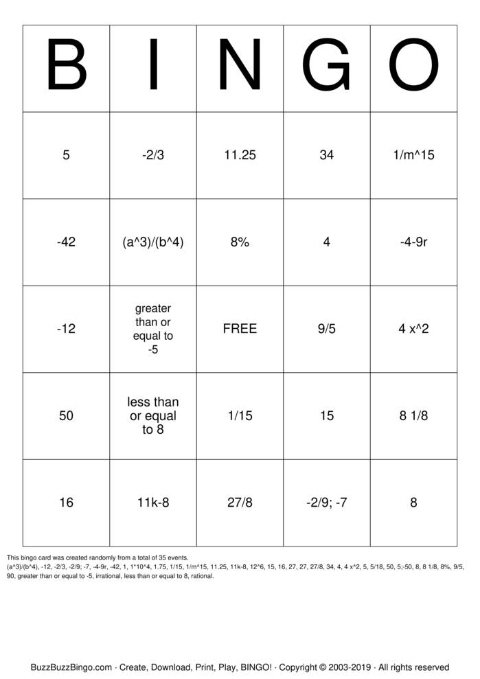 5th Grade Math Bingo Cards To Download Print And Customize 