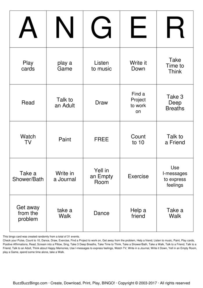 Coping Skills Bingo Cards To Download Print And Customize 