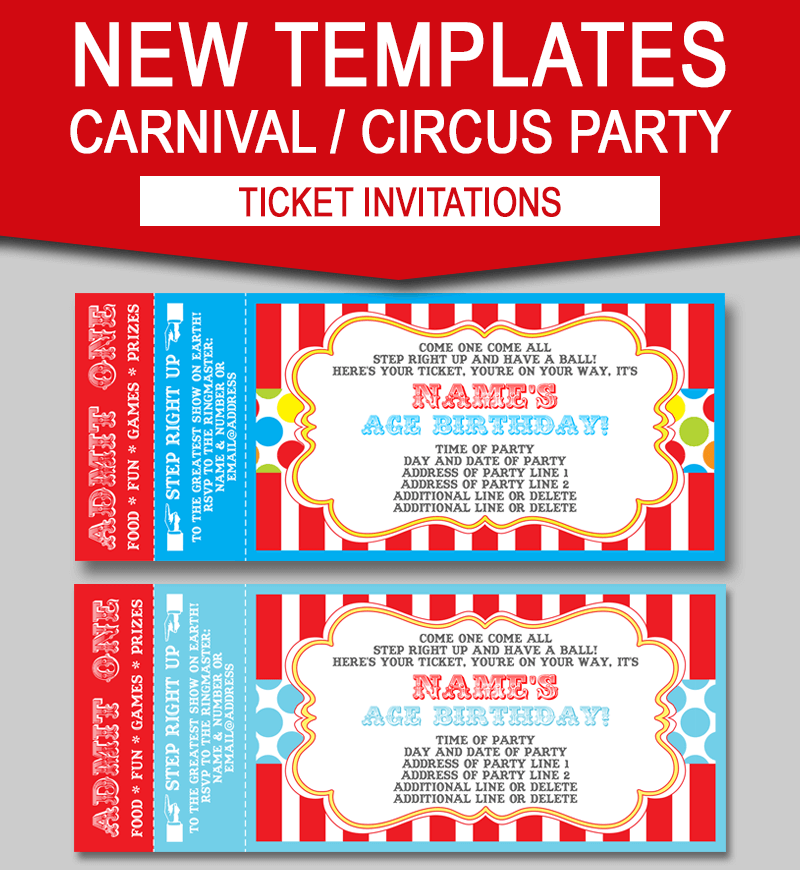 Editable Carnival Ticket Invitations Circus Or Carnival 