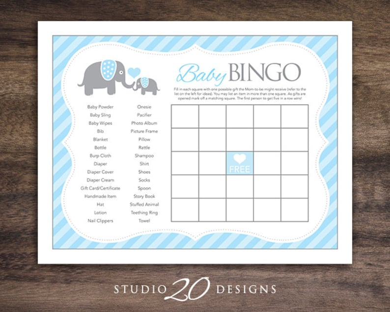 Instant Download Blue Elephant Baby Shower Games Printable 