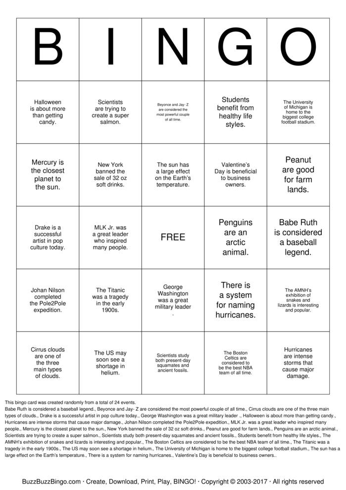 Main Idea Bingo Cards To Download Print And Customize 