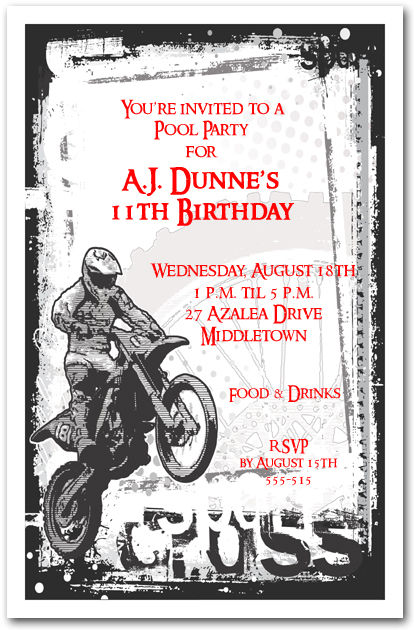 Motocross Grunge Invitation Motorcycle Birthday Invitation