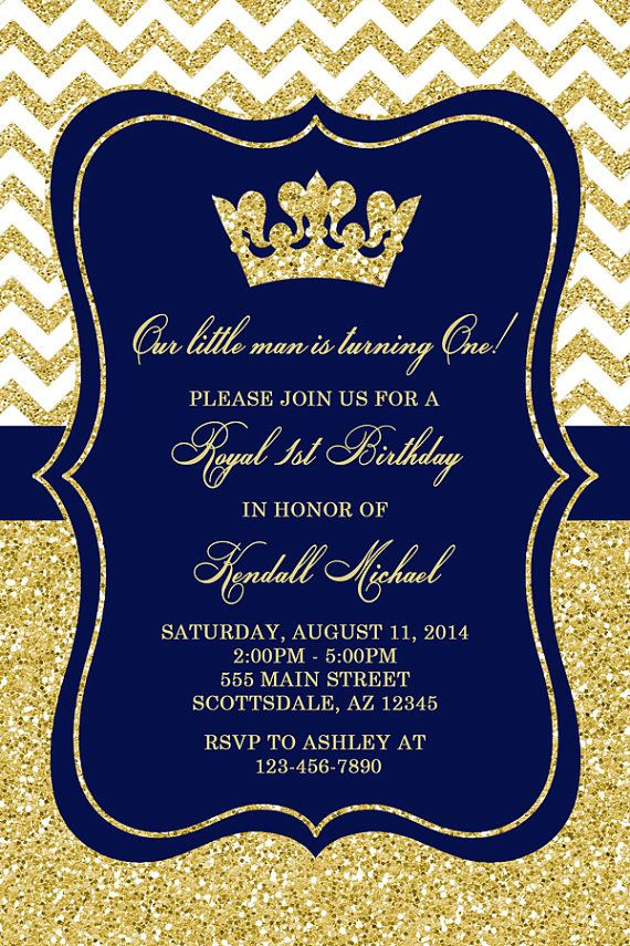 Prince Birthday Party Invitation Royal Blue Gold Birthday 