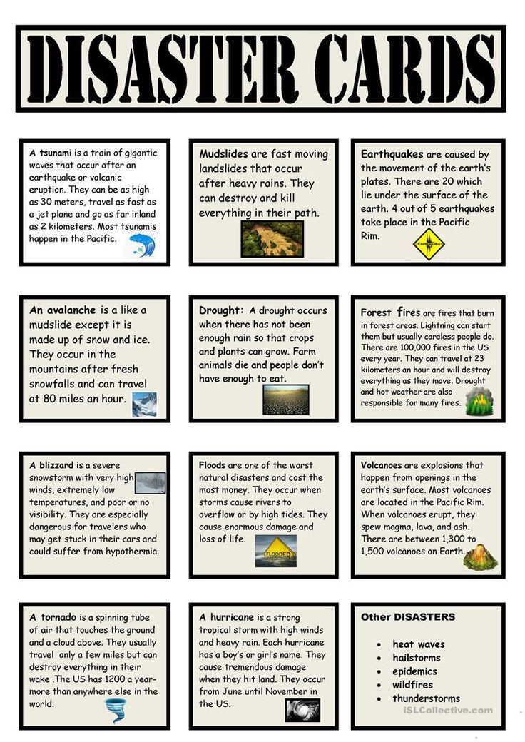 Speaking Cards Natural Disasters Worksheet Free ESL 