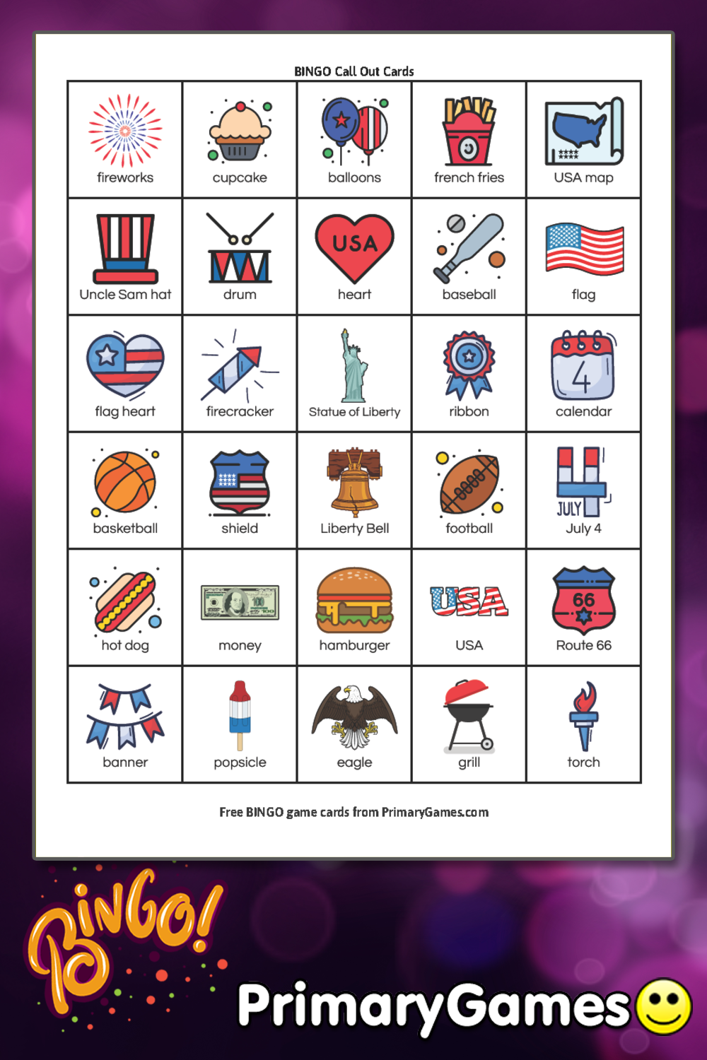 Summer BINGO Game Call Out Sheet FREE Printable Game 