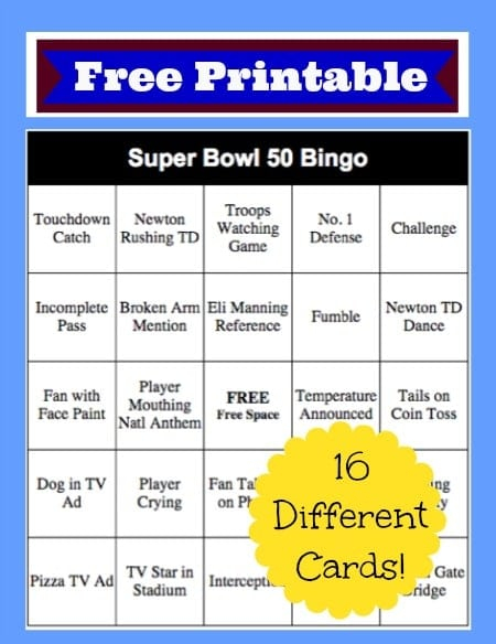 Super Bowl Bingo Cards FREE To Print Thrifty Jinxy