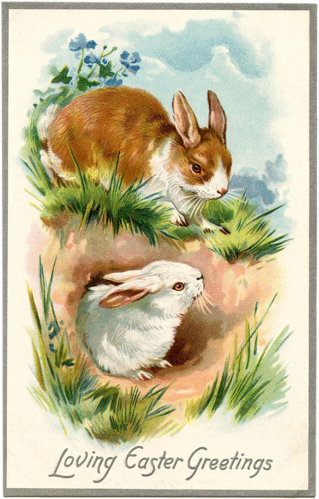 Vintage Easter Bunnies Card The Graphics Fairy