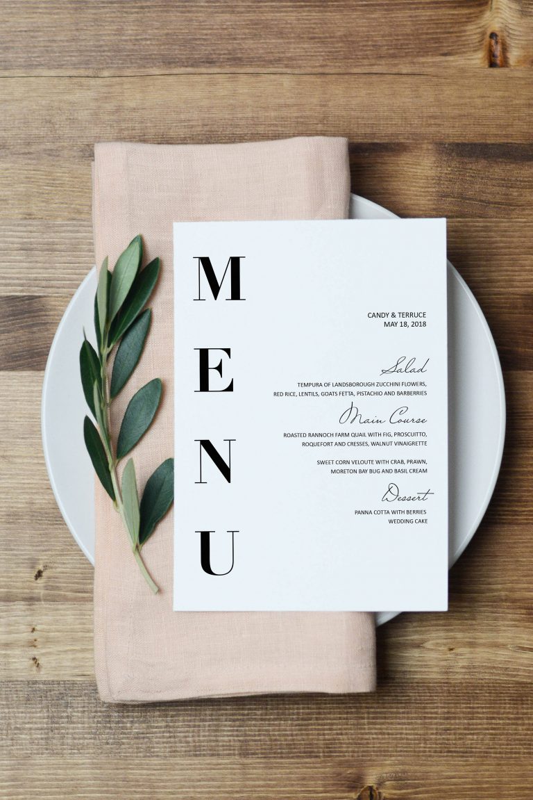 Wedding Menu Template Modern Menu Cards Template Minimal