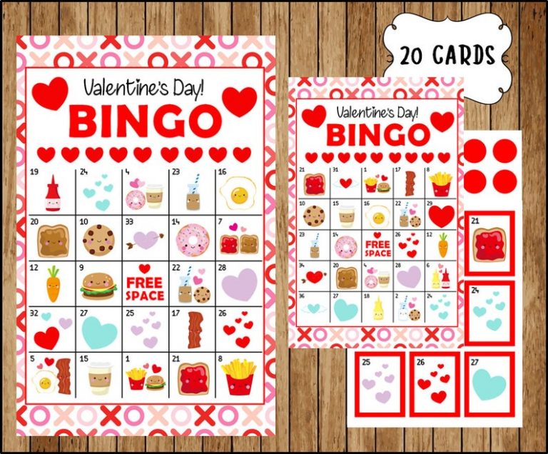 20 Valentines Bingo Cards Printable Valentine Bingo Cards