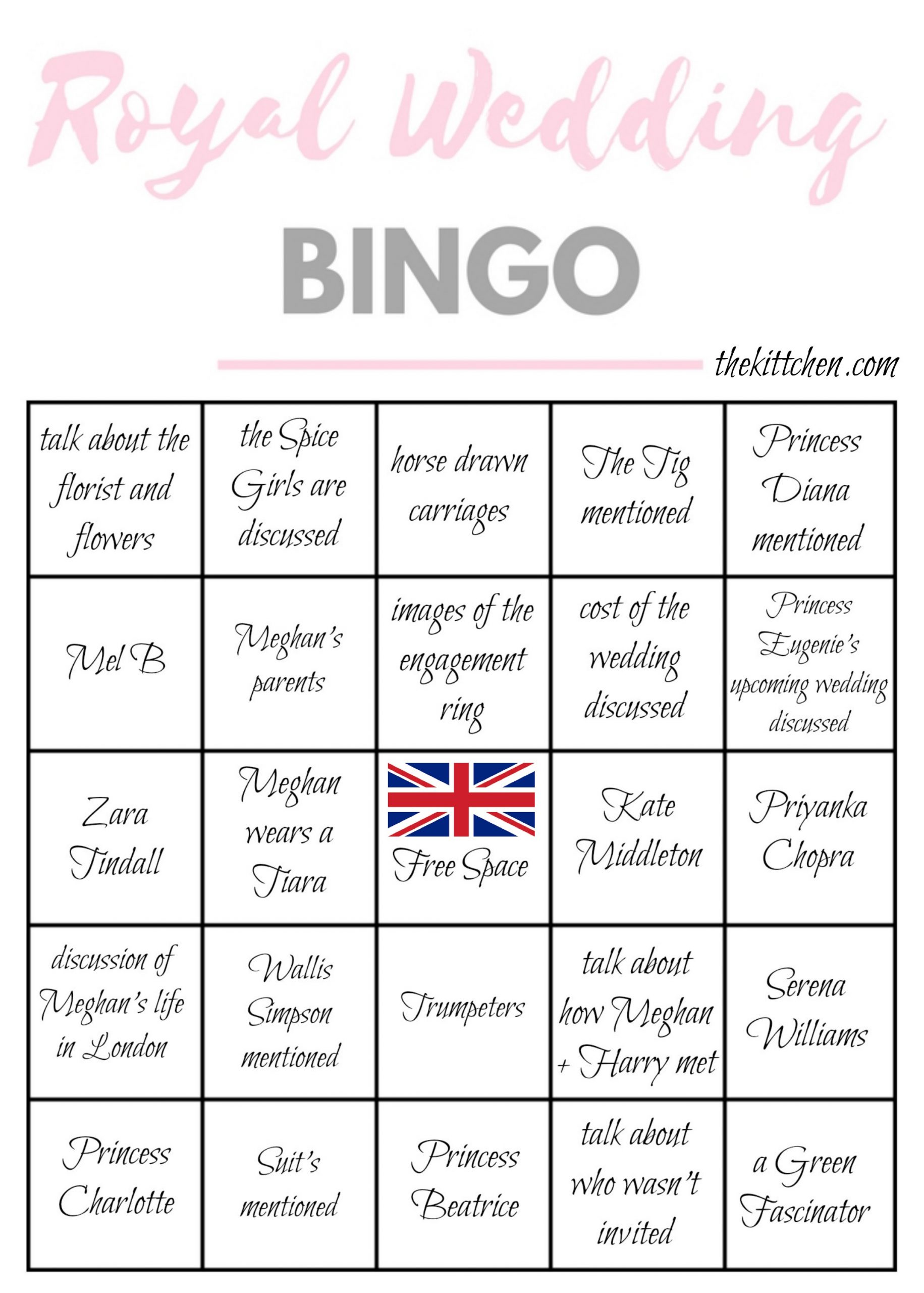 A Royal Wedding Watch Party Royal Wedding Bingo 