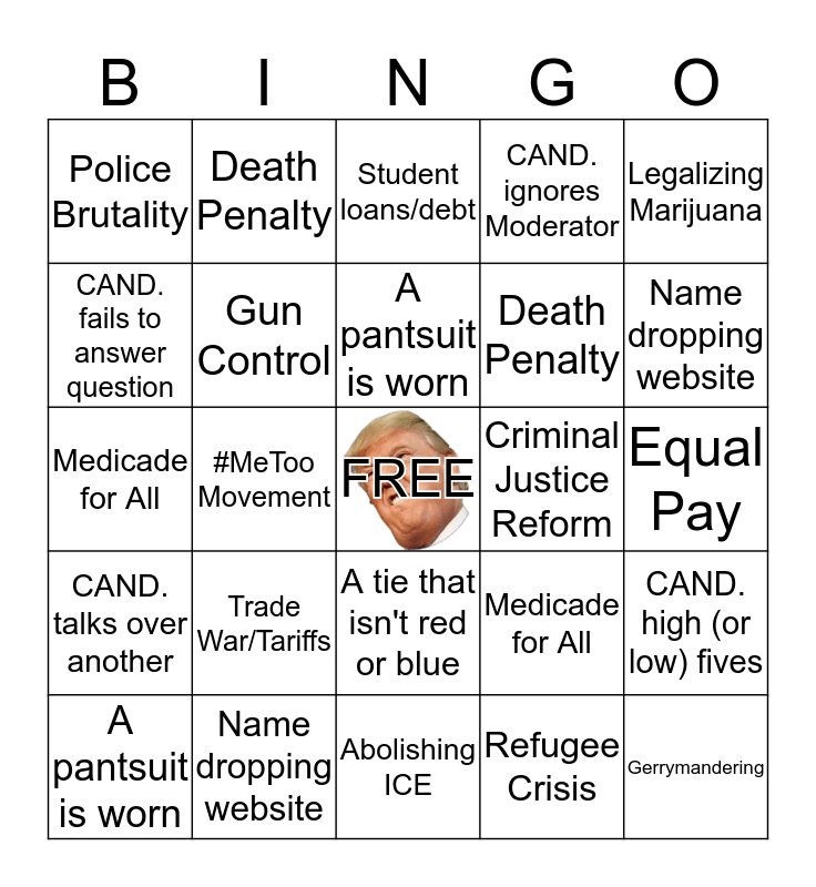 DEMOCRATIC DEBATE BINGO 2019 Bingo Card