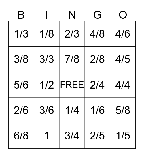 Equivalent Fraction BINGO Card