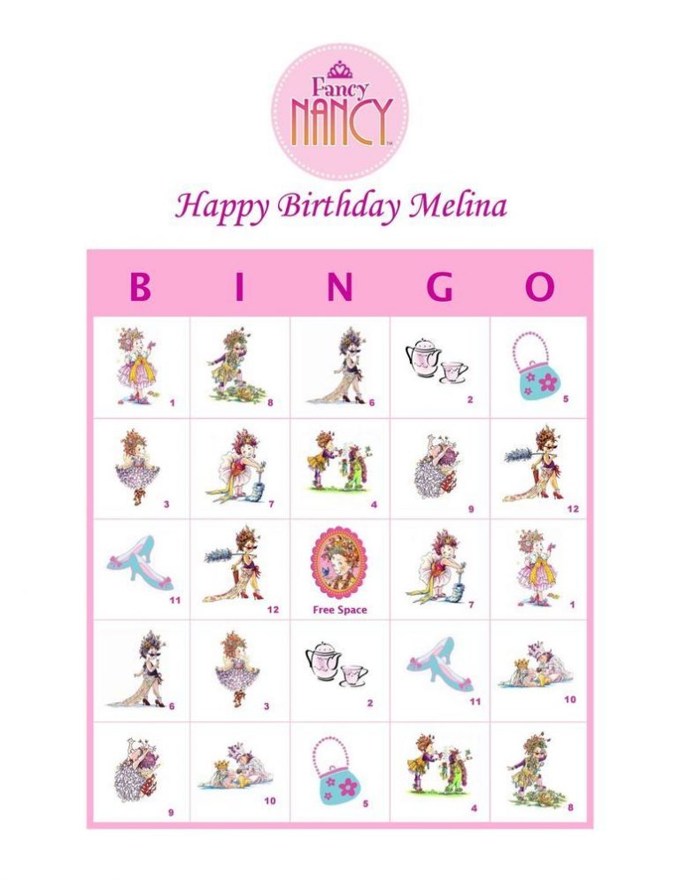 Fancy Nancy Birthday Party Game Bingo Cards Fancy Nancy