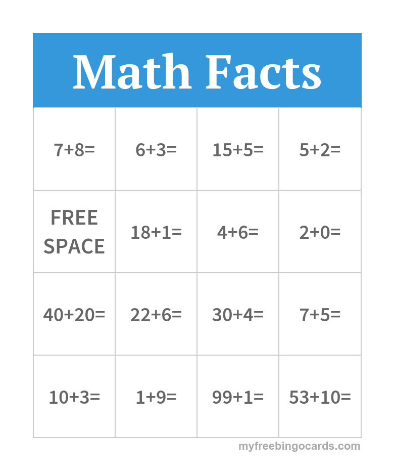 Free Printable Bingo Cards Math Facts Free Printable 