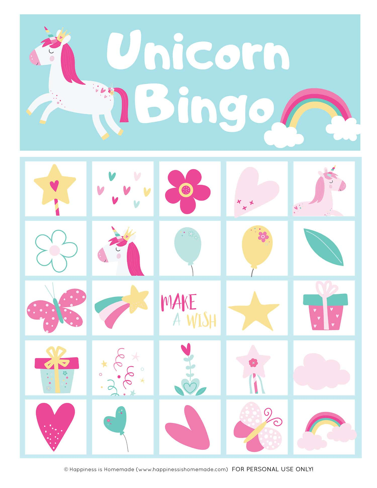 Free Printable Unicorn Bingo Game Happiness Is Homemade