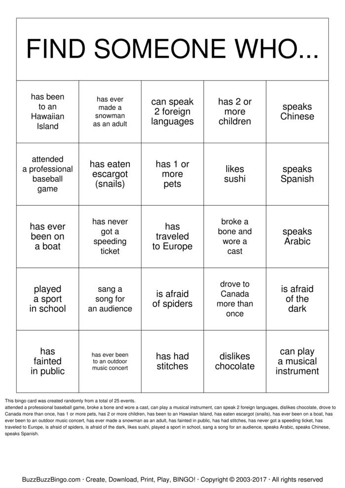 Getting To Know You Bingo Cards To Download Print And