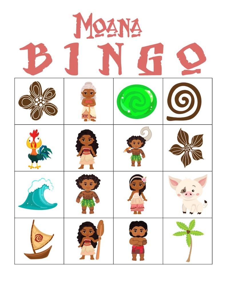 Moana Bingo Game Printable Instant Download Moana Birthday 