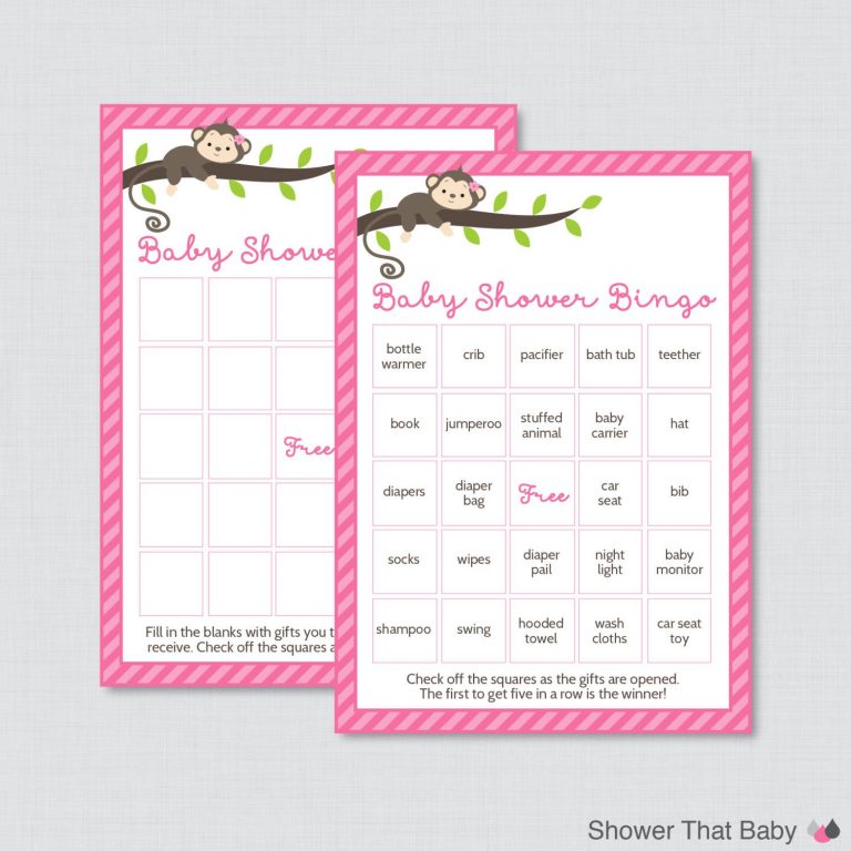 Monkey Baby Shower Bingo Cards Prefilled Bingo Cards AND