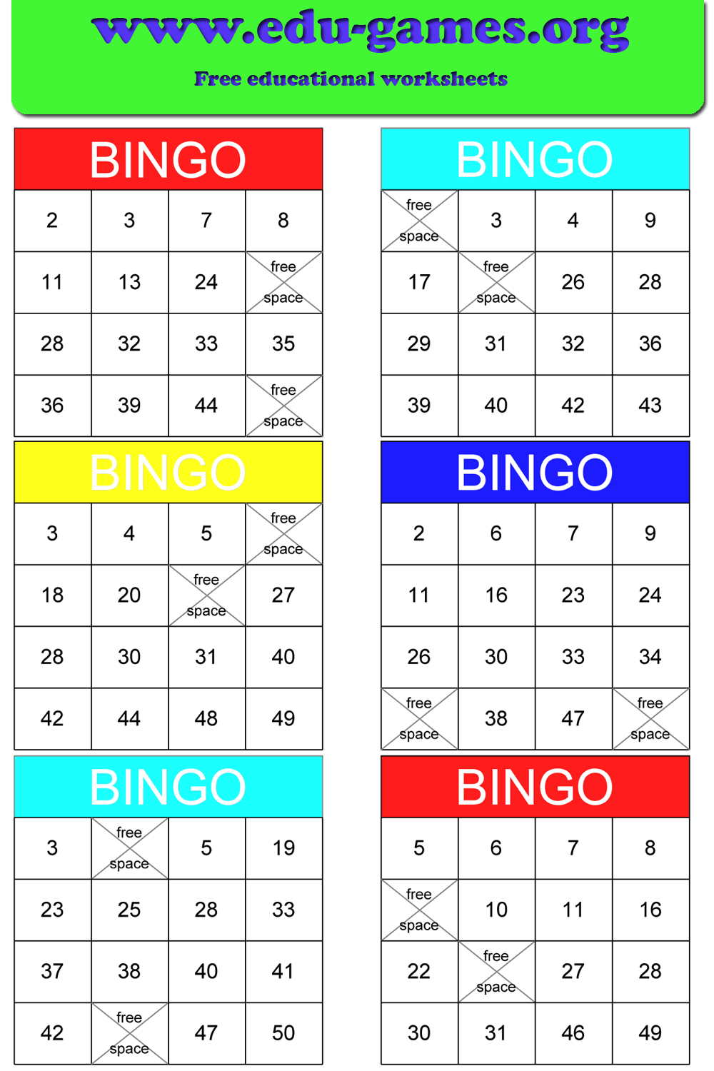 Printable Multiplication Bingo Game 