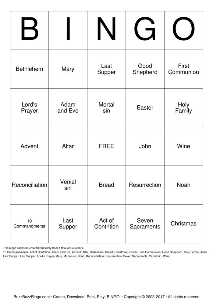 Seven Sacraments Bingo Cards To Download Print And Customize 