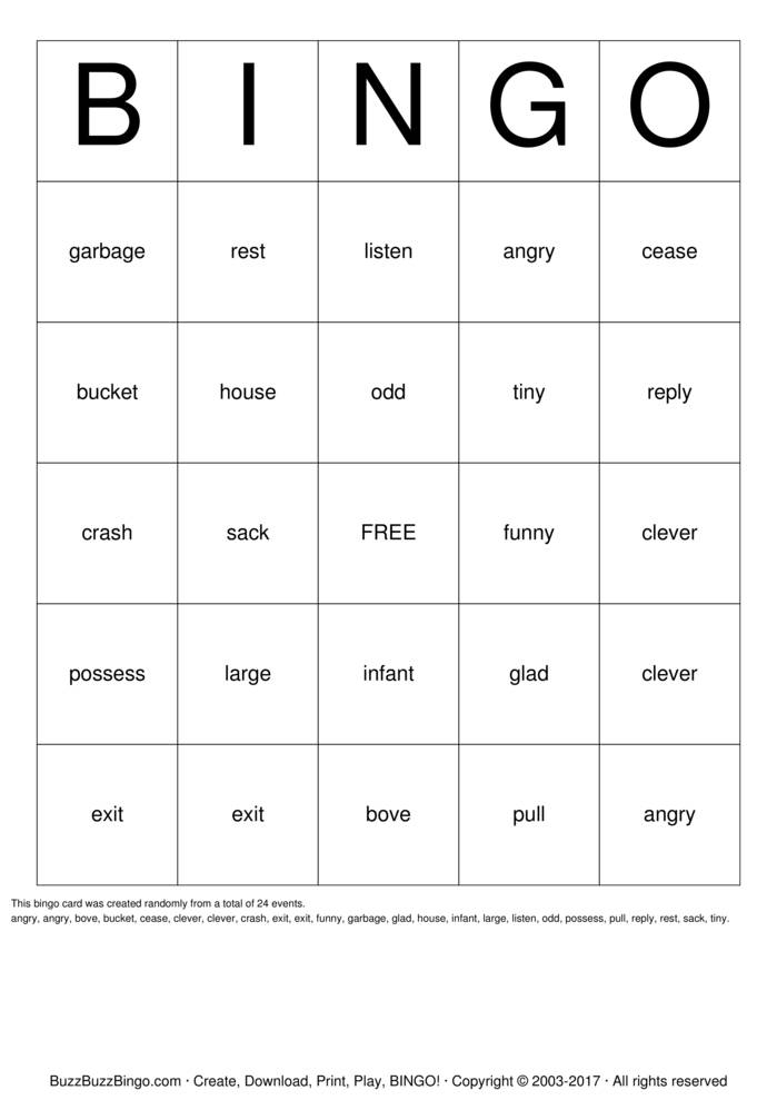 Synonym Bingo Cards To Download Print And Customize 