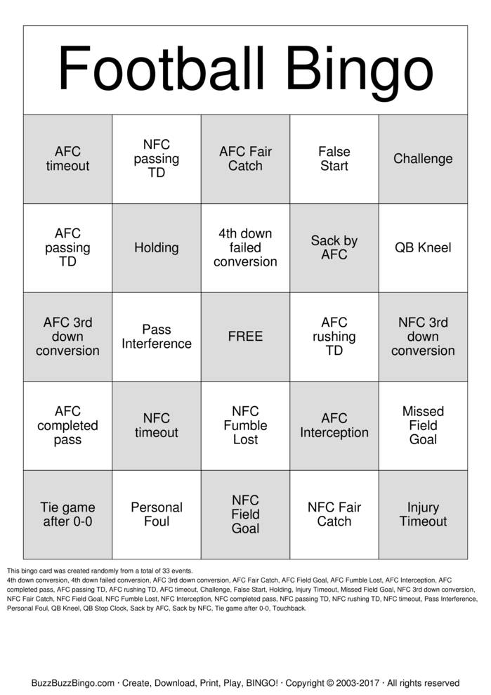 Football Bingo Cards To Download Print And Customize 