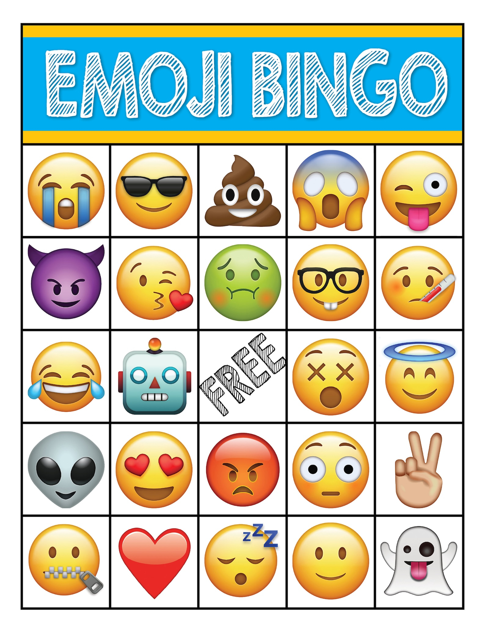 EMOJI Printable Bingo Cards 8 5 X 11 10 Etsy Hong Kong