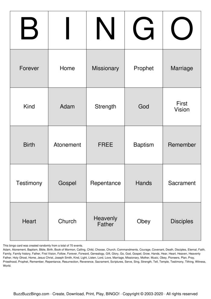 General Conference Bingo Printable Printable World Holiday