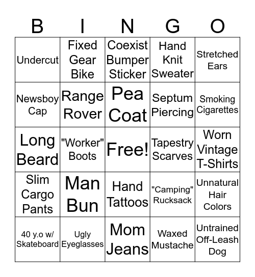 Hipsters Bingo Card