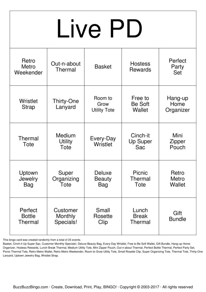 LIVE PD Bingo Cards To Download Print And Customize 