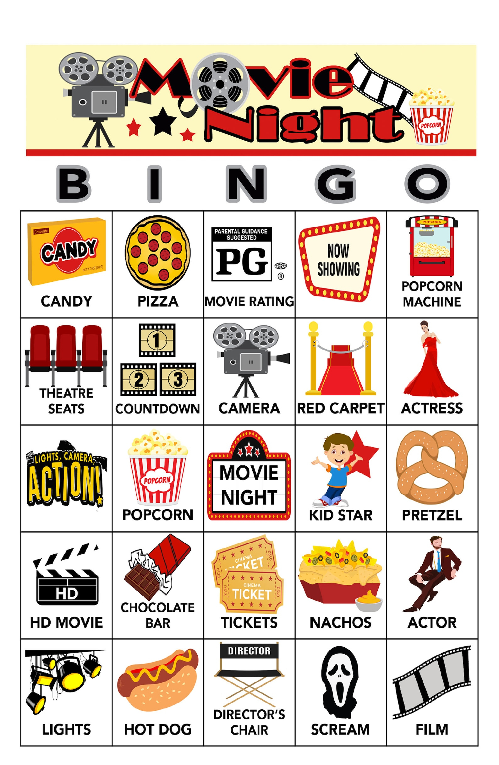 Movie Night Bingo 30 Cards Download Bingo Games Printable Etsy