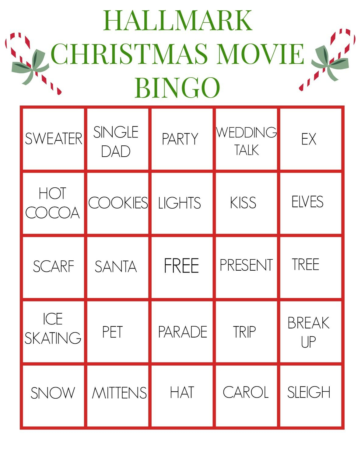 Printable Hallmark Christmas Movie Bingo Cards Printable Bingo Cards