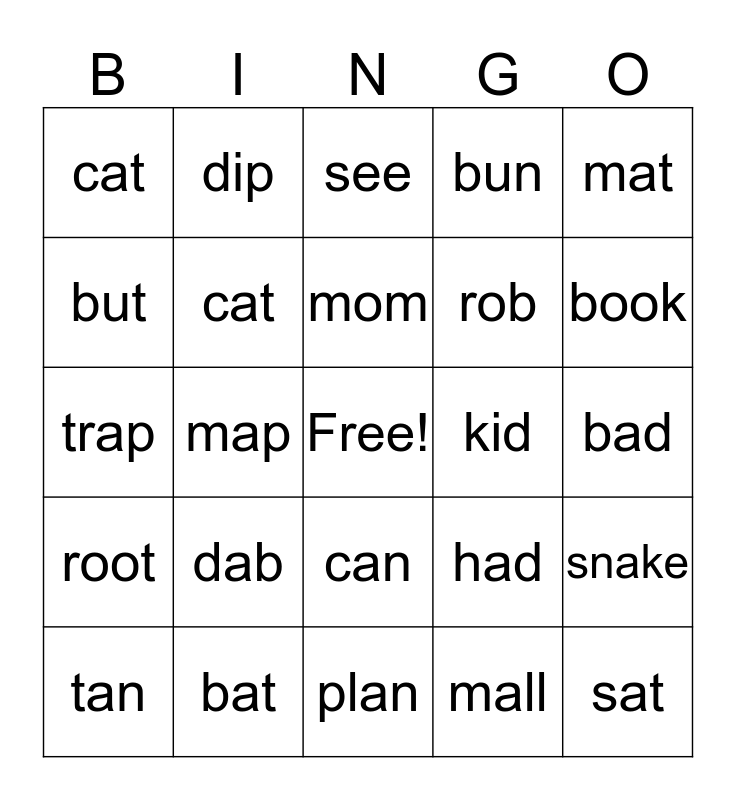 Rhyming Bingo Card