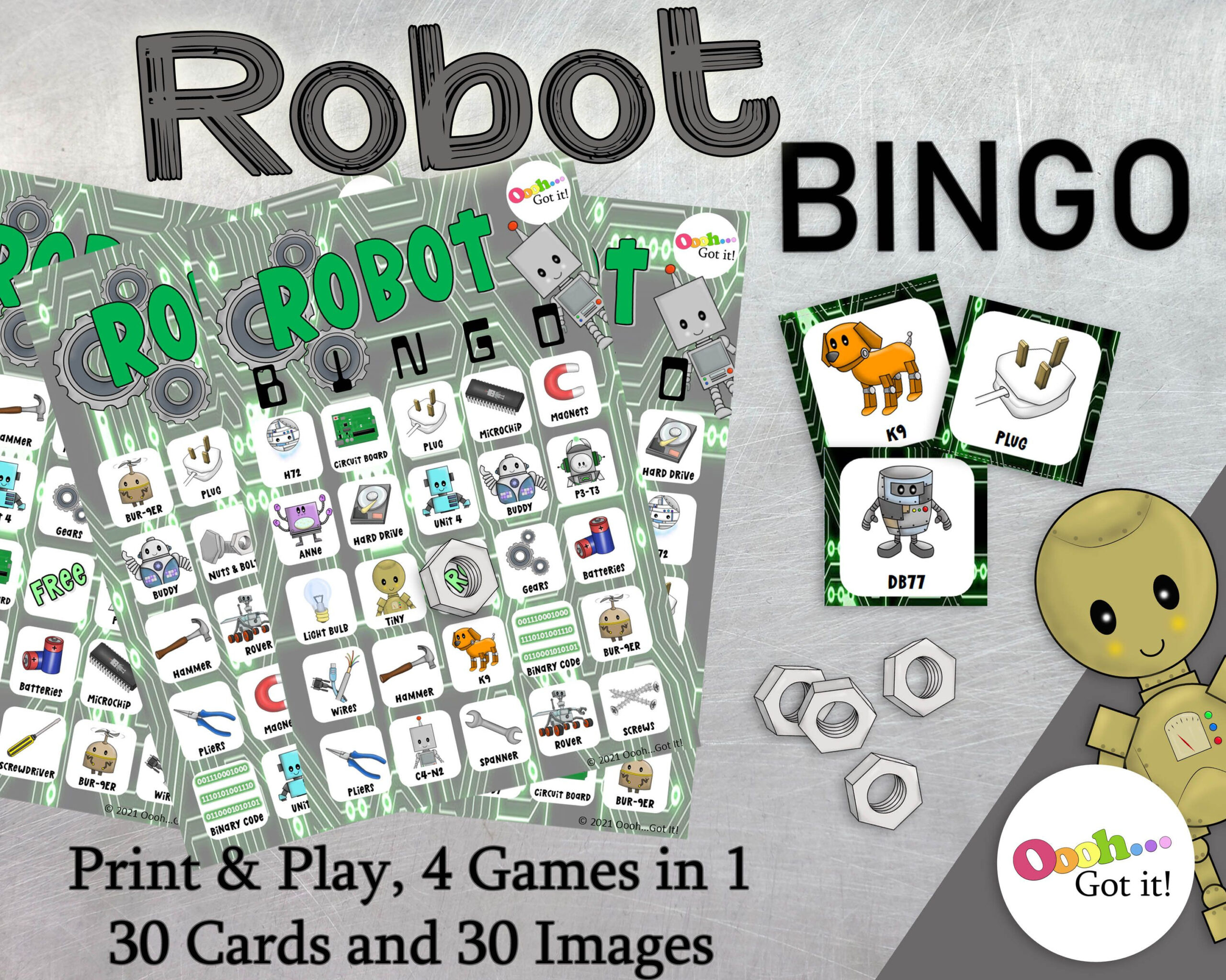 Robot Bingo Cards A Printable Boys Birthday Party Game A Etsy UK 