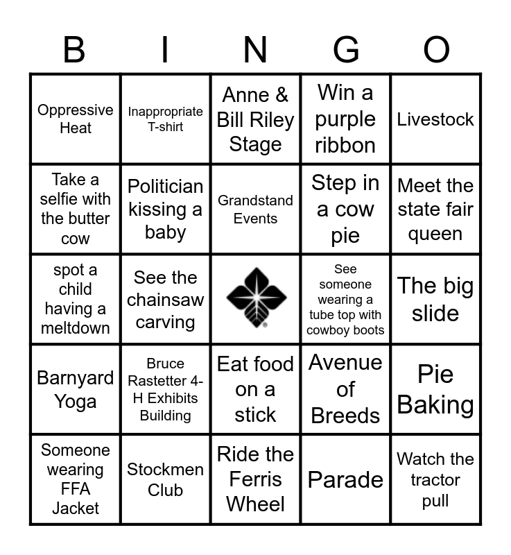 State Fair Bingo Card