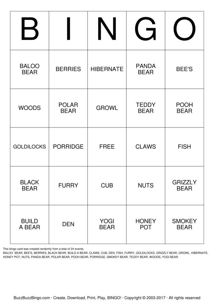 TEDDY BEAR BINGO Bingo Cards To Download Print And Customize 