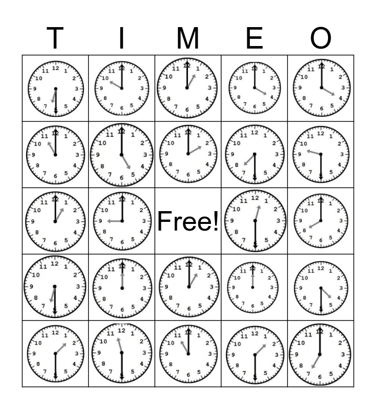 Telling Time Bingo Free Printable